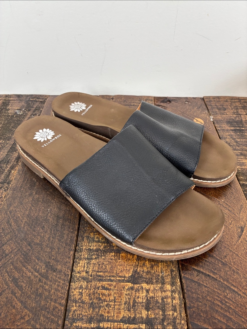 Yellow Box Black Brown Slip-In Shoe 8.5 Sandal Low Heel Vegan